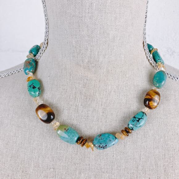 Signed Jay King DTR Sterling Turquoise Tiger Eye Citrine Southwestern Necklace - Picture 2 of 13